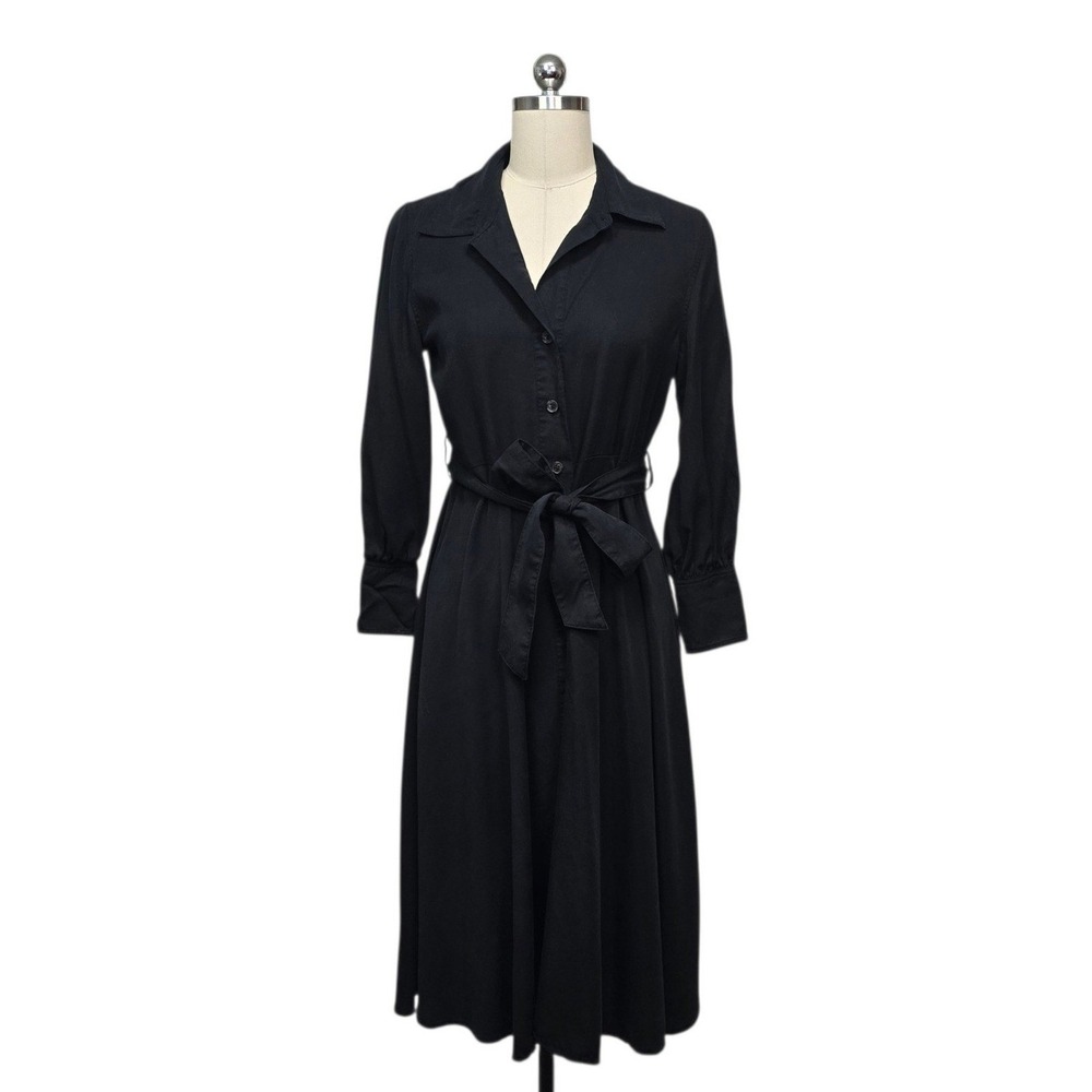 Banana Republic Petite Black Long Sleeve Belted Midi Shirt Dress Size Small